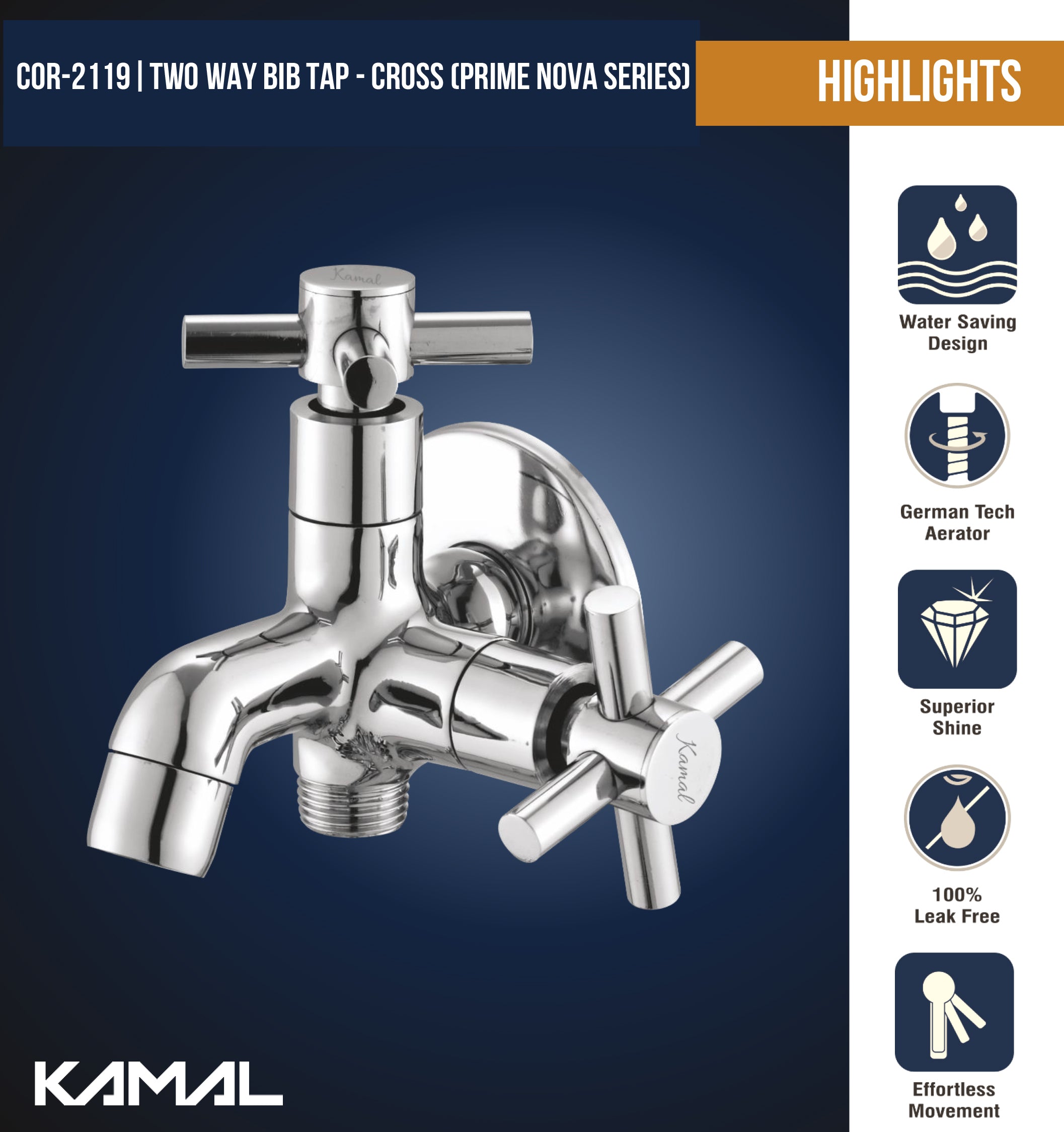 Cross Prime Nova Series Two in One Bib Tap (Full Brass) - by Kamal