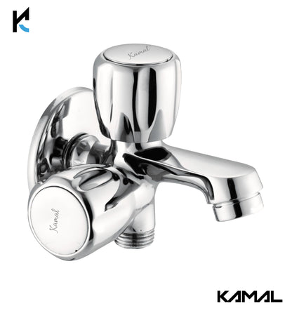 Kamal Crystal Two Way Bib Tap, full brass fixture with crystal handle, shown in a close-up image highlighting its polished finish.