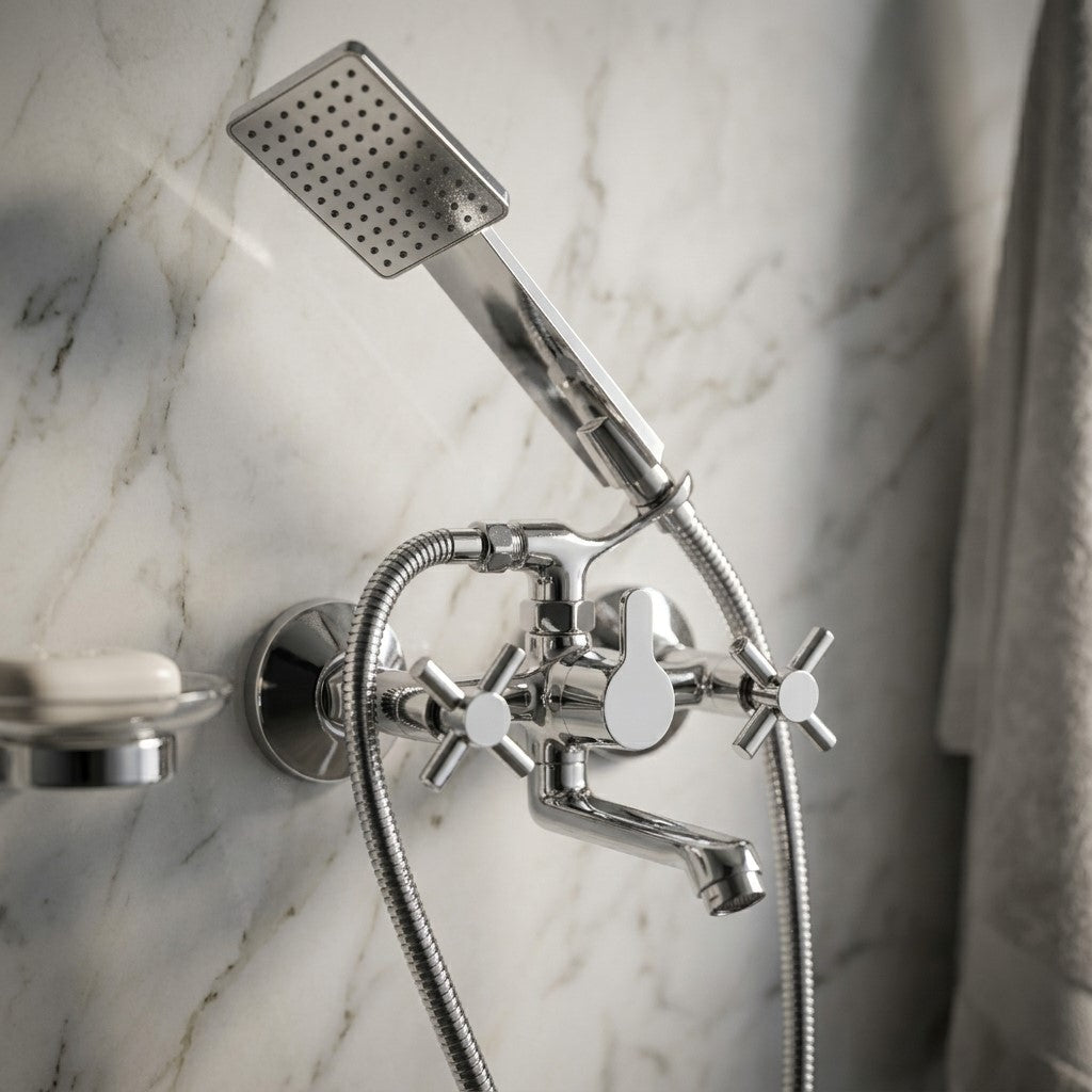 Cross Telephonic Wall Mixer with Crutch (Full Brass) - by Kamal