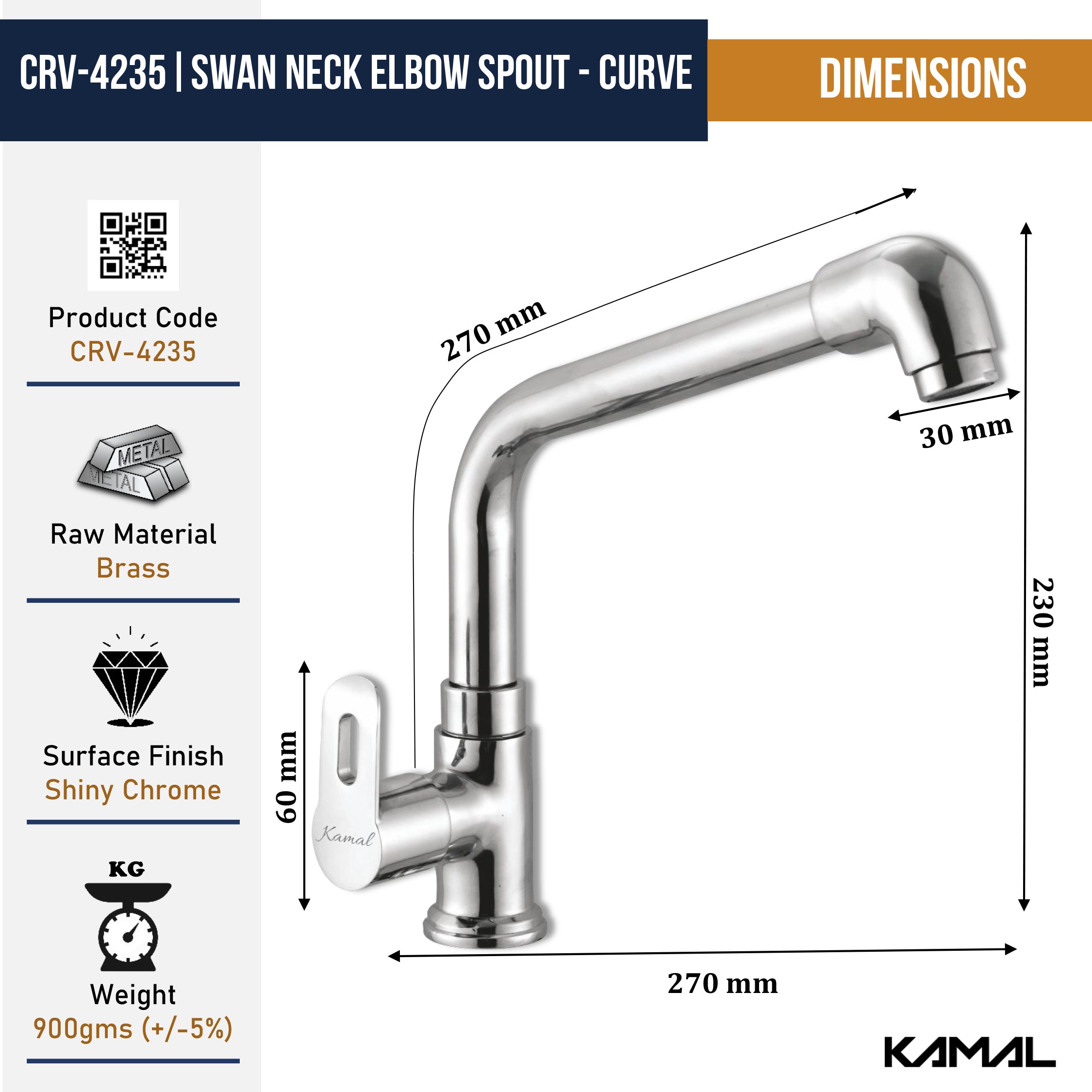 Curve Swan Neck Elbow Spout (Full Brass) - by Kamal