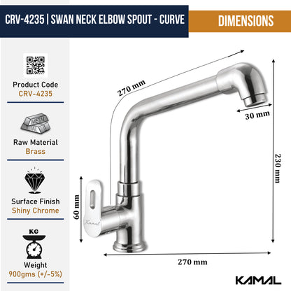 Curve Swan Neck Elbow Spout (Full Brass) - by Kamal