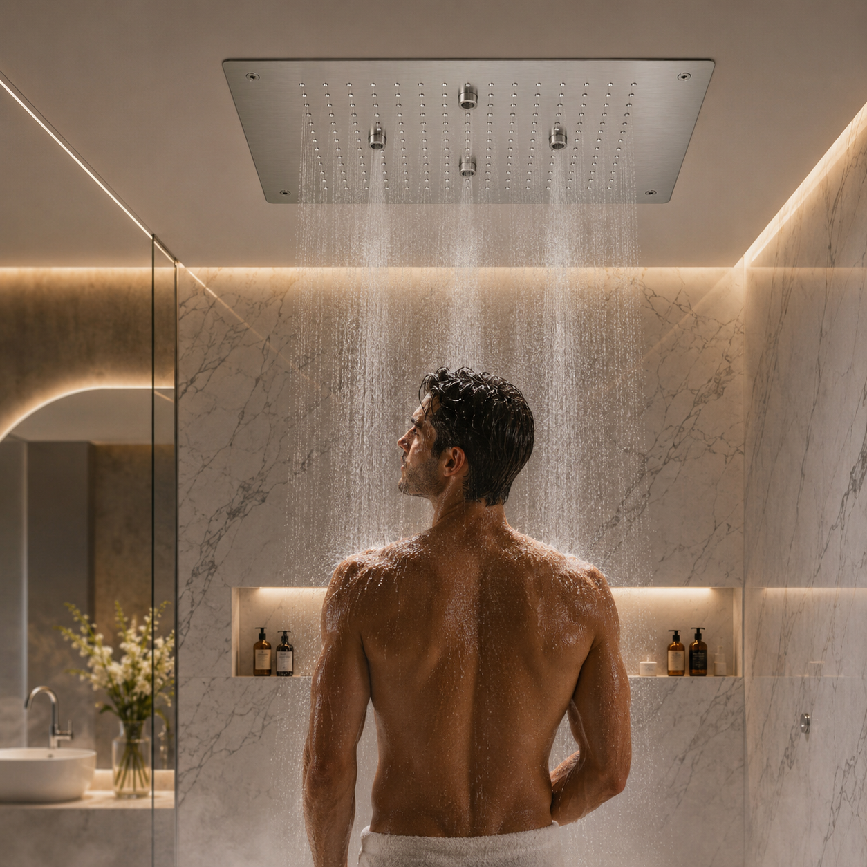 KAMAL 19 × 13 Inch Luxury Ceiling Mounted  Shower | SS 304 | Rain + Mist Chrome
