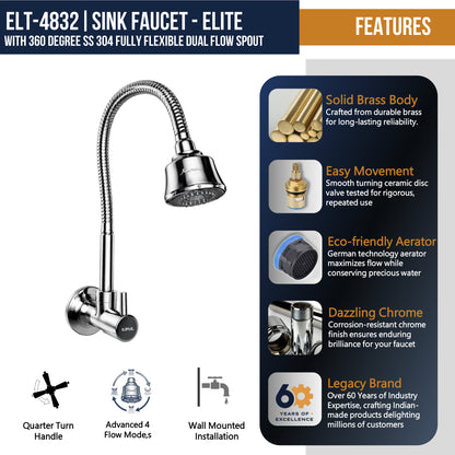 Kamal Elite sink spray tab in brass and stainless steel with a sleek design, ideal for kitchen sink fixtures.