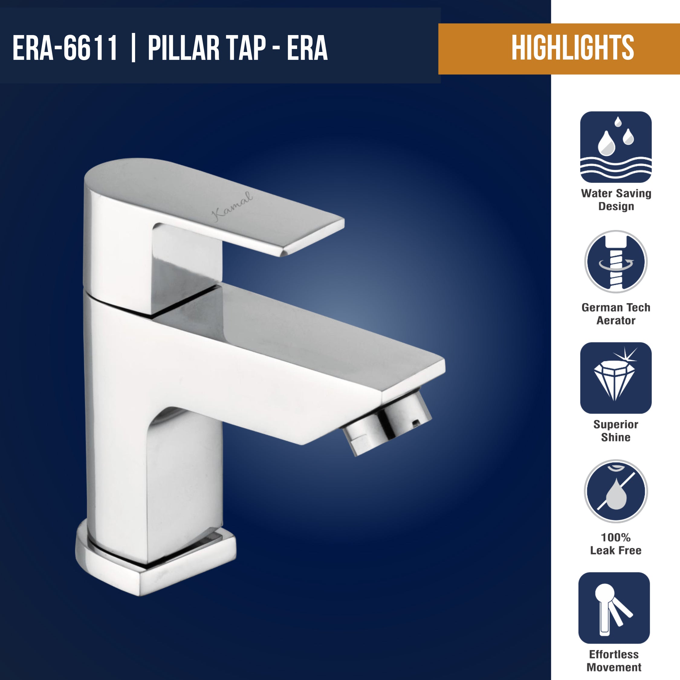 Era Full Brass Pillar Tap (Full Brass) - by Kamal