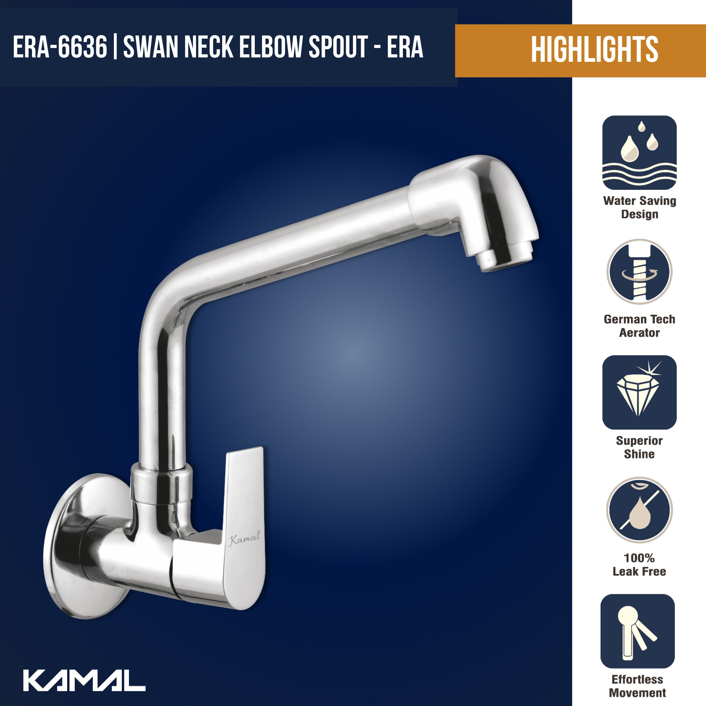 Era Sink Tap Elbow Spout (Full Brass) - by Kamal