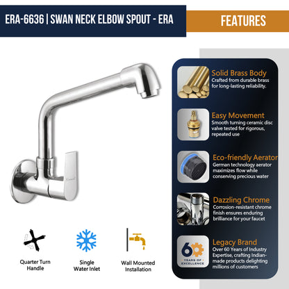 Era Sink Tap Elbow Spout (Full Brass) - by Kamal