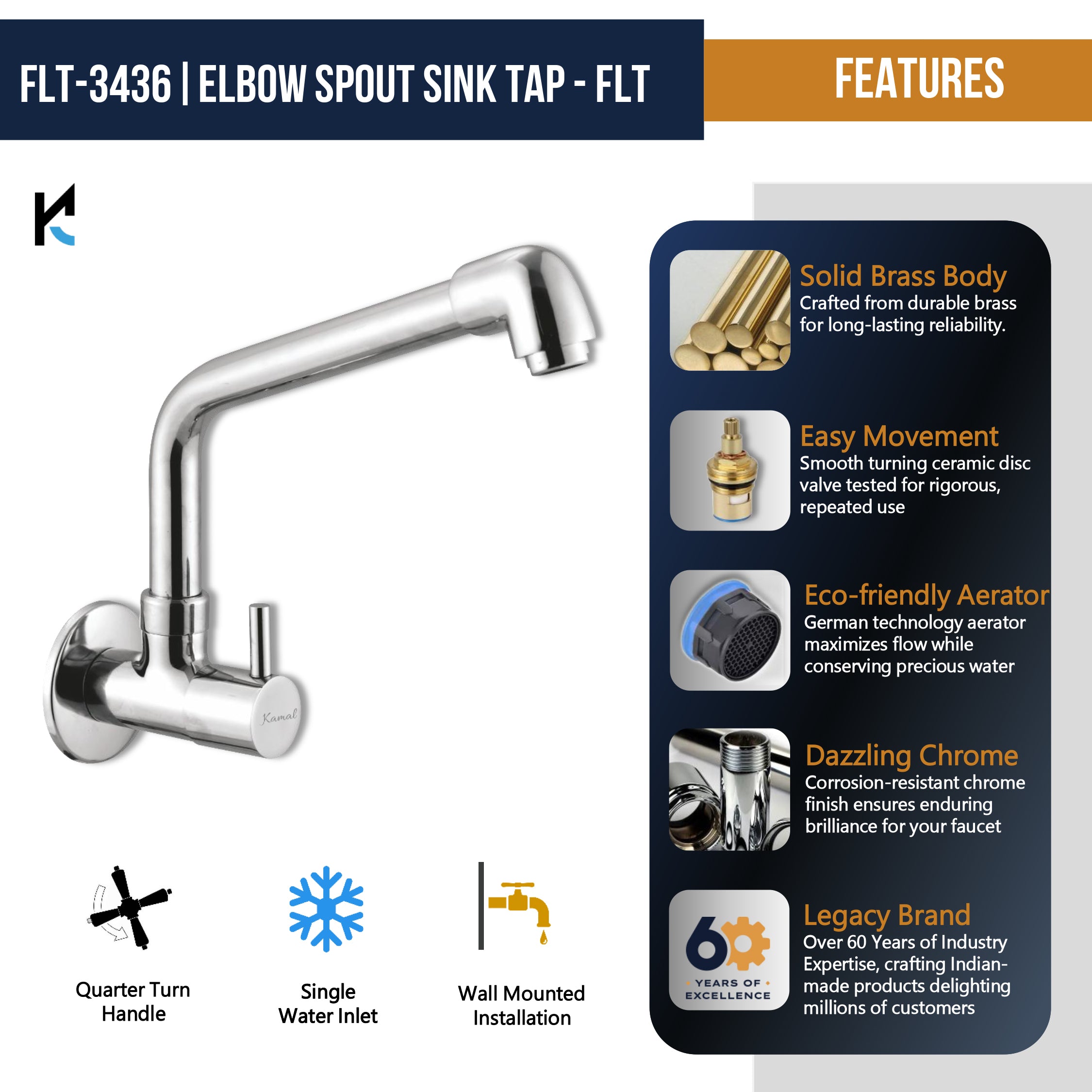 FLT Sink Tap (Full Brass) - by Kamal