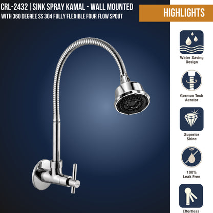 Tarim Dual Flow Wall Mounted Sink Tap - by Kamal