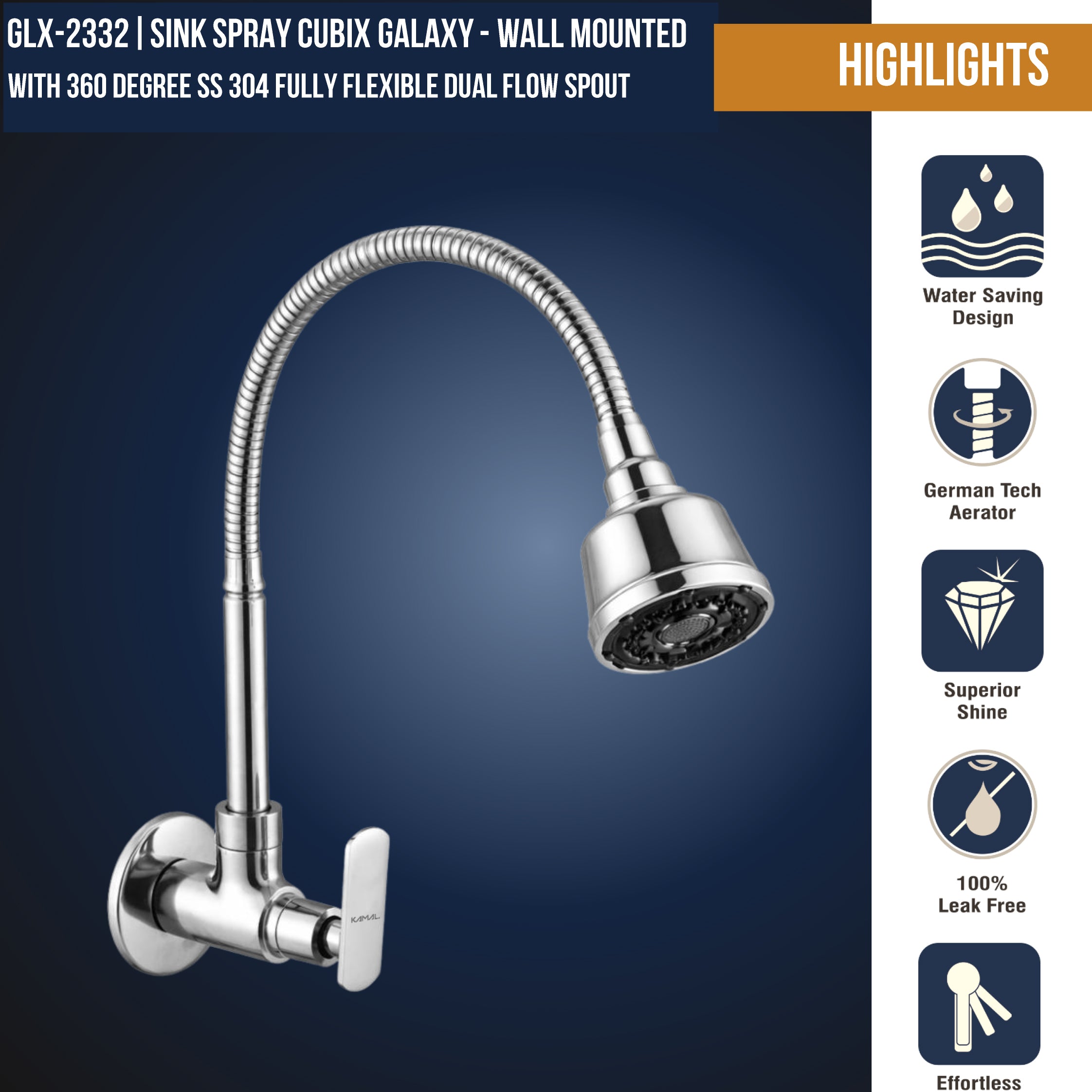 Galaxy Dual Flow Wall Mounted Sink Tap - by Kamal