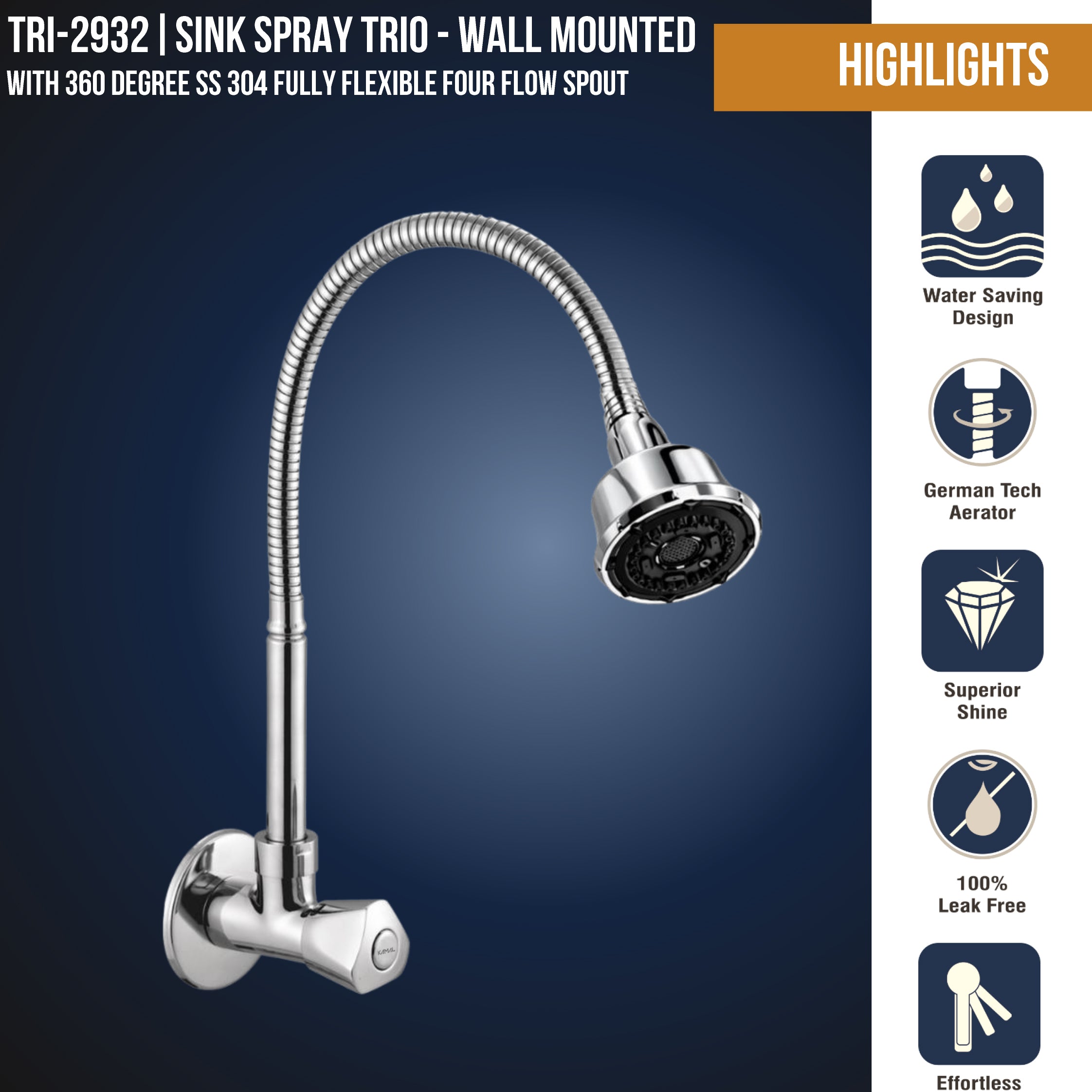 Trio Dual Flow Wall Mounted Sink Tap - by Kamal