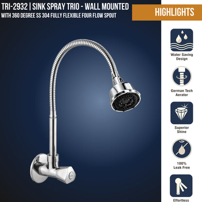 Trio Dual Flow Wall Mounted Sink Tap - by Kamal