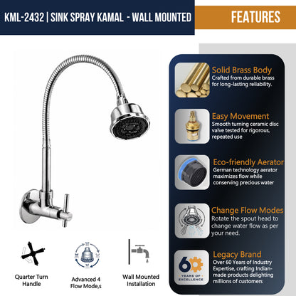 Tarim Dual Flow Wall Mounted Sink Tap - by Kamal