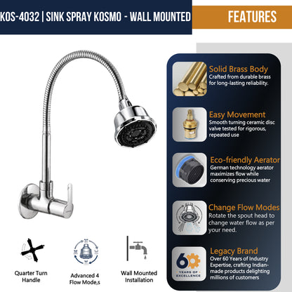 Kosmo Dual Flow Heavy Brass Body Sink Tap - by Kamal