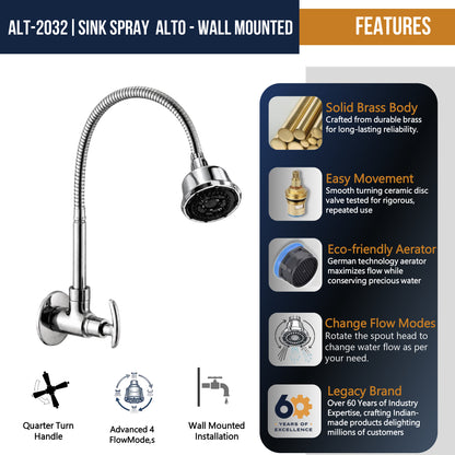 Alto Dual Flow Wall Mounted Sink Tap - by Kamal