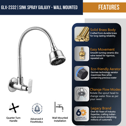 Galaxy Dual Flow Wall Mounted Sink Tap - by Kamal