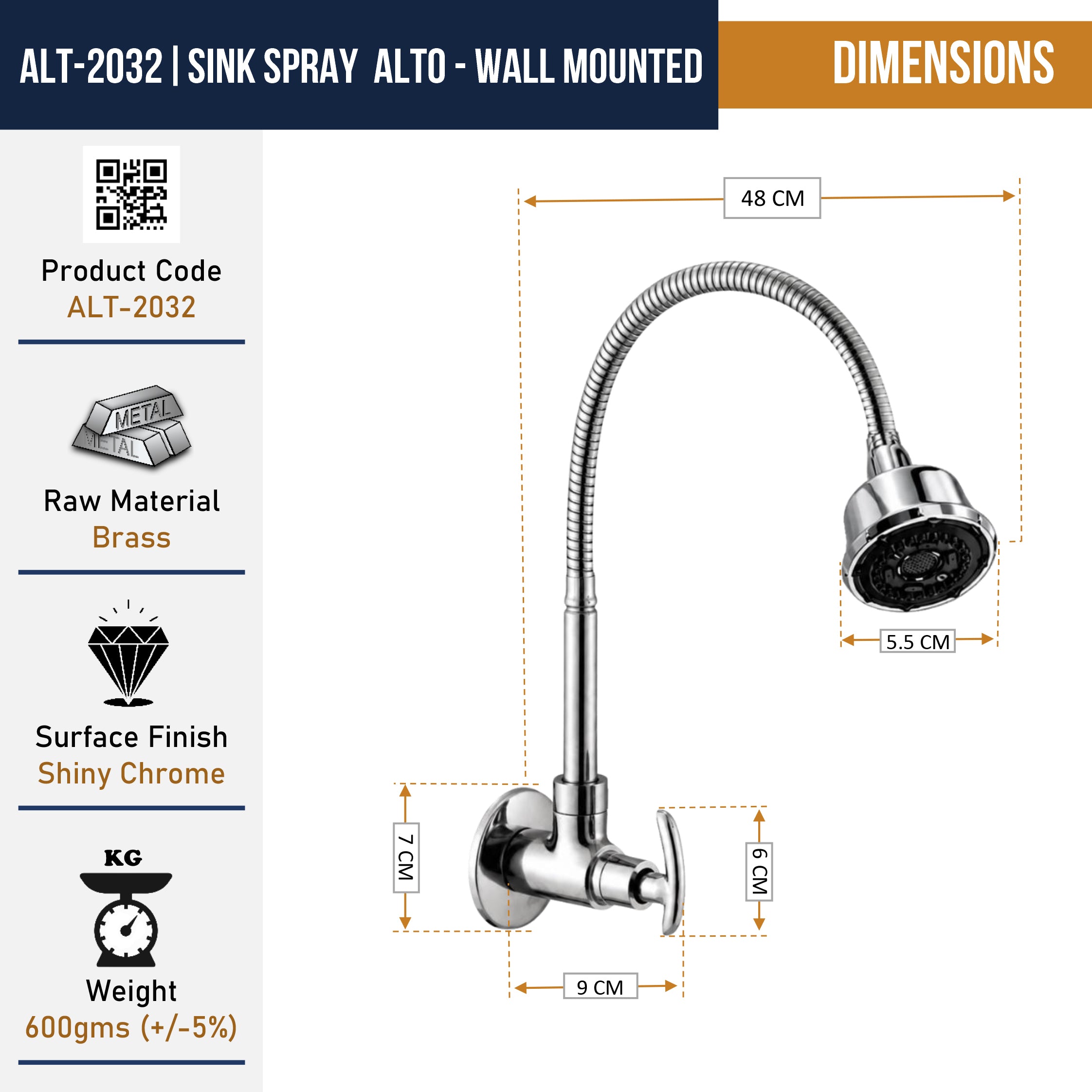 Alto Dual Flow Wall Mounted Sink Tap - by Kamal