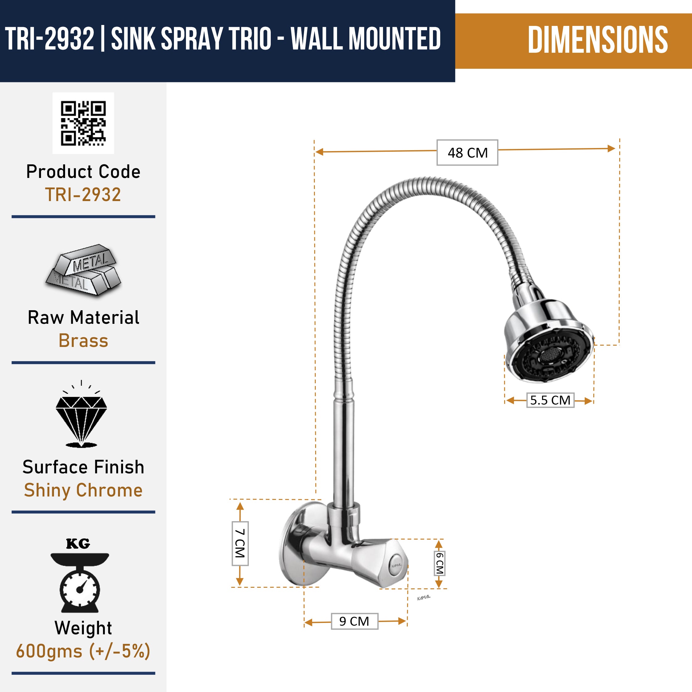 Trio Dual Flow Wall Mounted Sink Tap - by Kamal