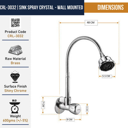 Crystal Dual Flow Wall Mounted Sink Tap - by Kamal