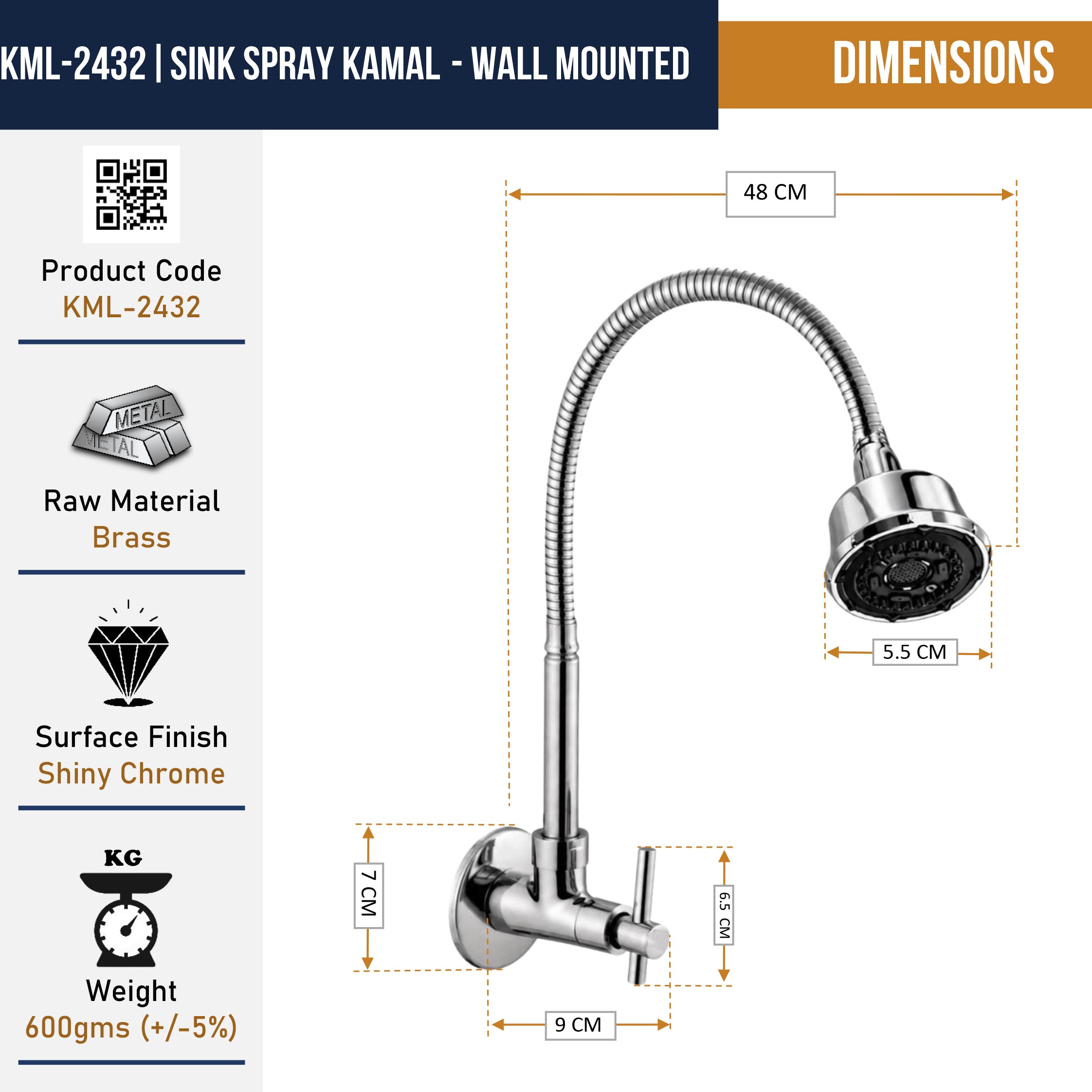 Tarim Dual Flow Wall Mounted Sink Tap - by Kamal