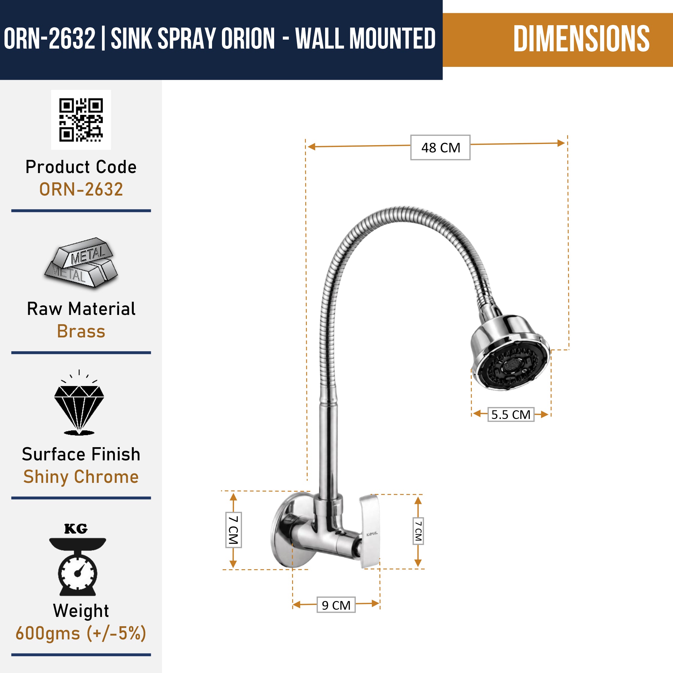 Orion Dual Flow Wall Mounted Sink Tap - by Kamal