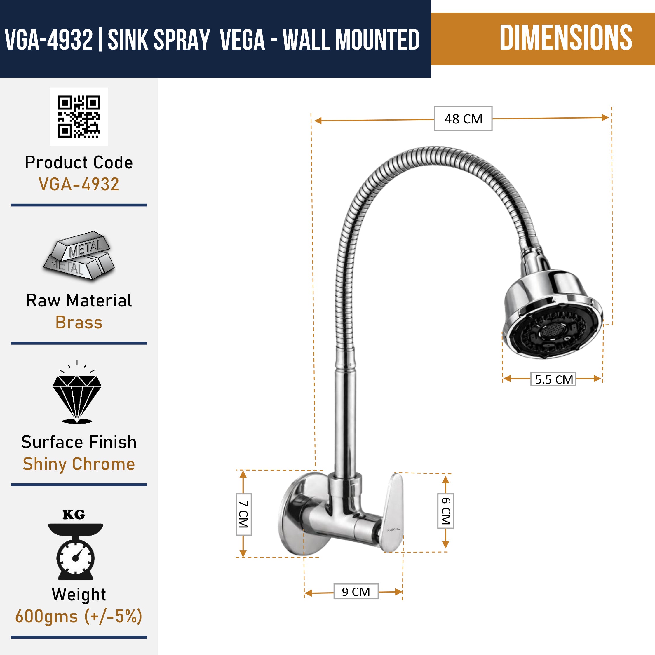 Vega Dual Flow Wall Mounted Sink Tap - by Kamal