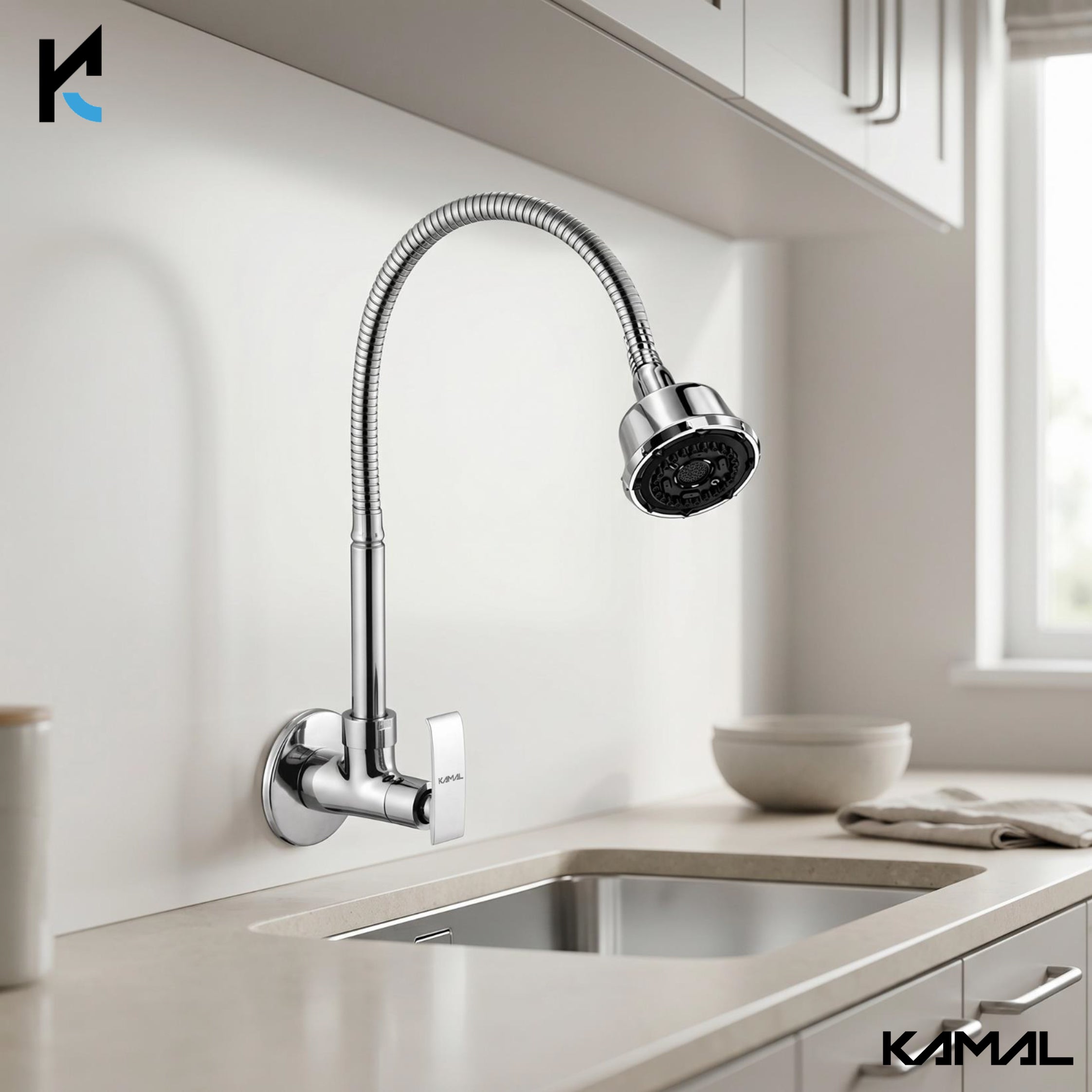Orion Dual Flow Wall Mounted Sink Tap - by Kamal