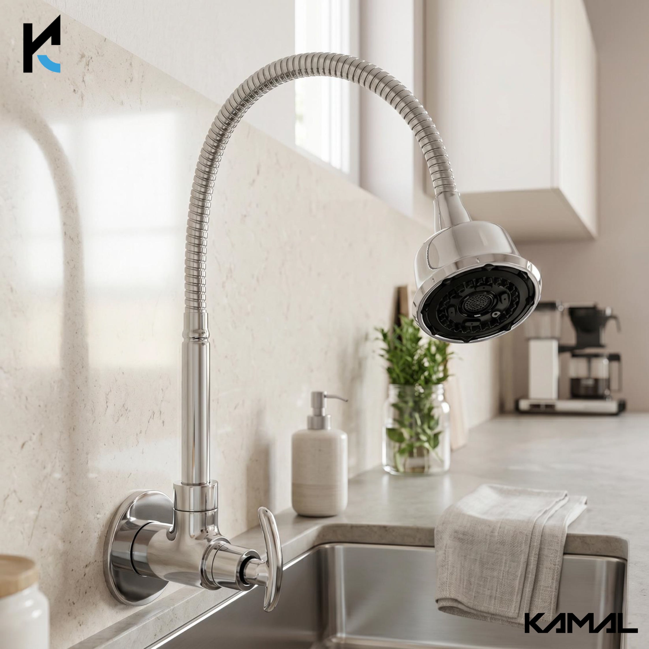 Alto Dual Flow Wall Mounted Sink Tap - by Kamal