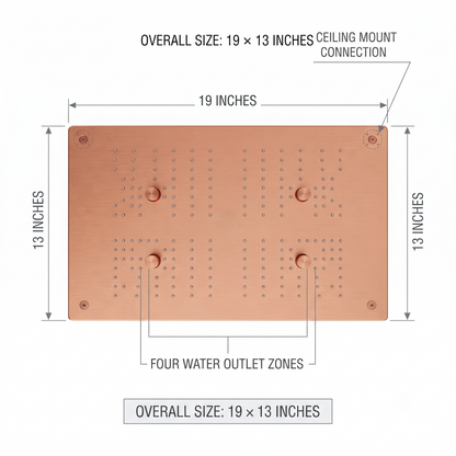 KAMAL 19 × 13 Inch Luxury Ceiling Mounted Rain Shower | SS 304 | Rain + Mist | PVD Rose Gold