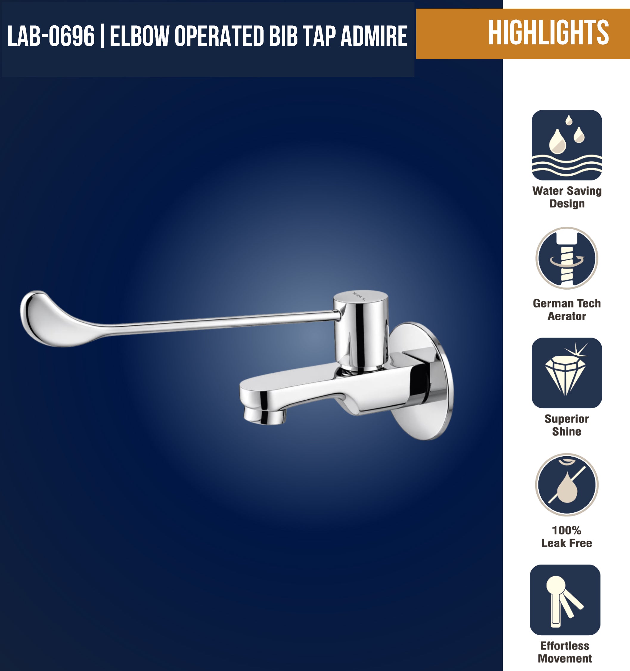Kamal Admire Elbow Action Bib Cock made of full brass, featuring a sturdy design and traditional plumbing fixtures.