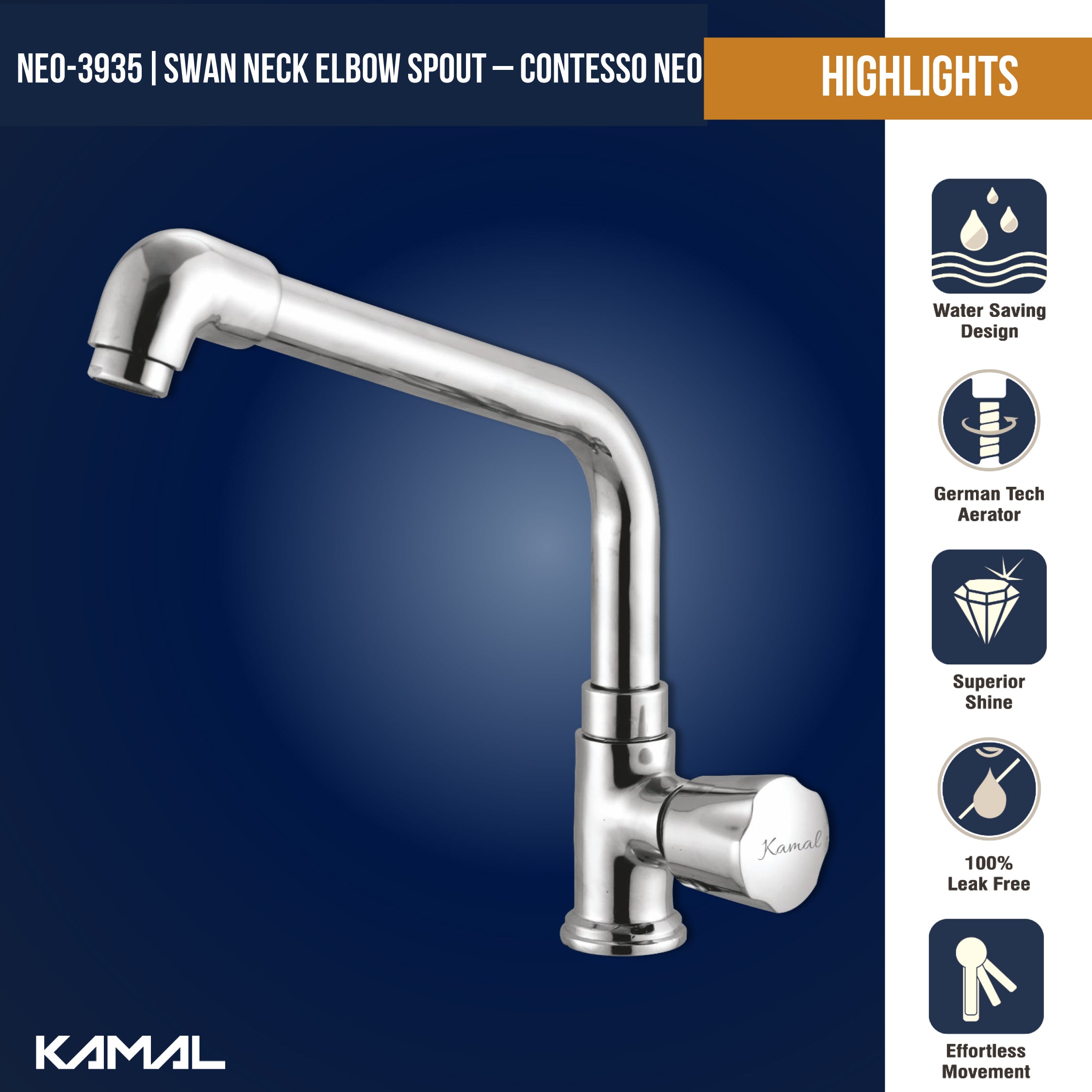 Contessa Neo Swan Neck Elbow Spout (Full Brass) - by Kamal