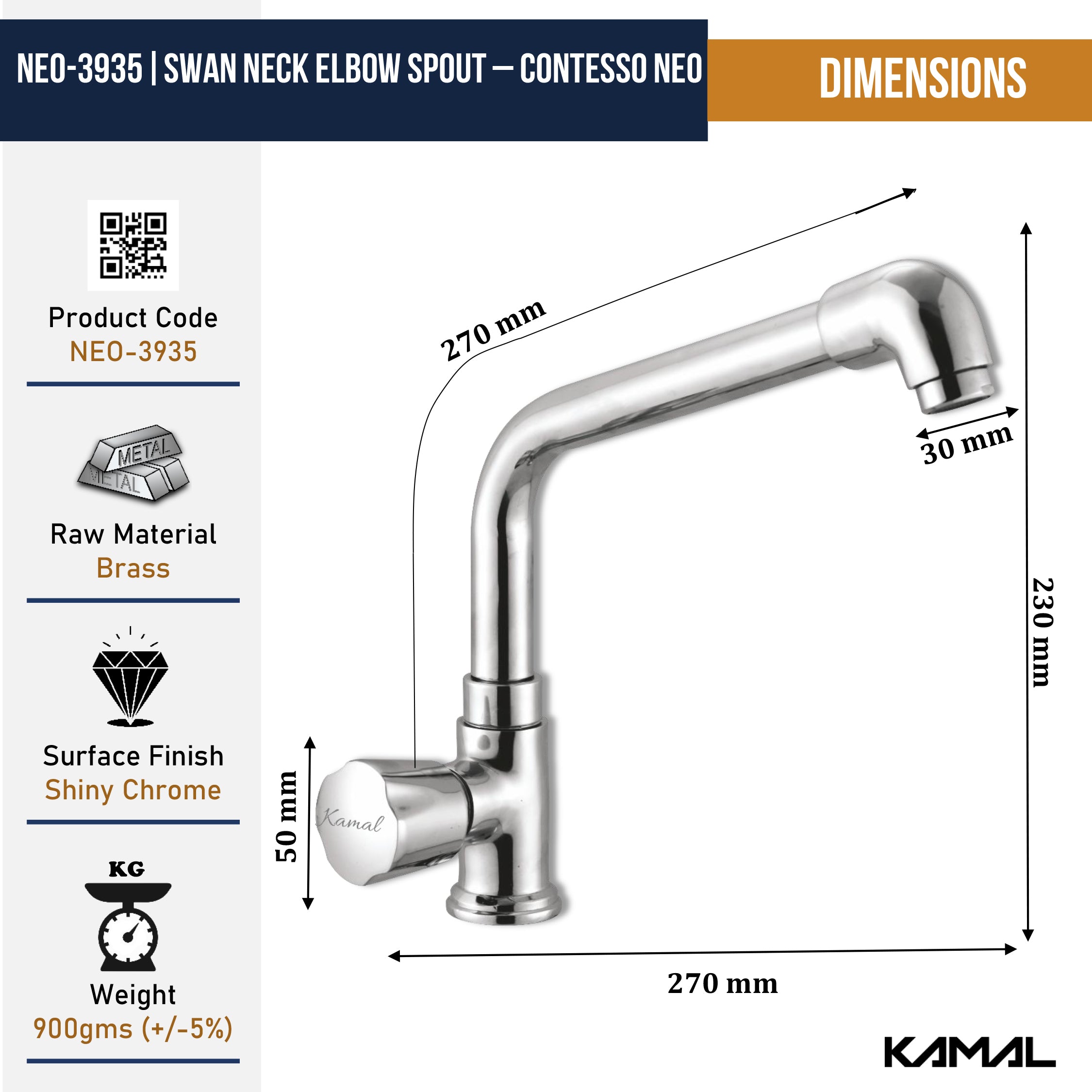Contessa Neo Swan Neck Elbow Spout (Full Brass) - by Kamal
