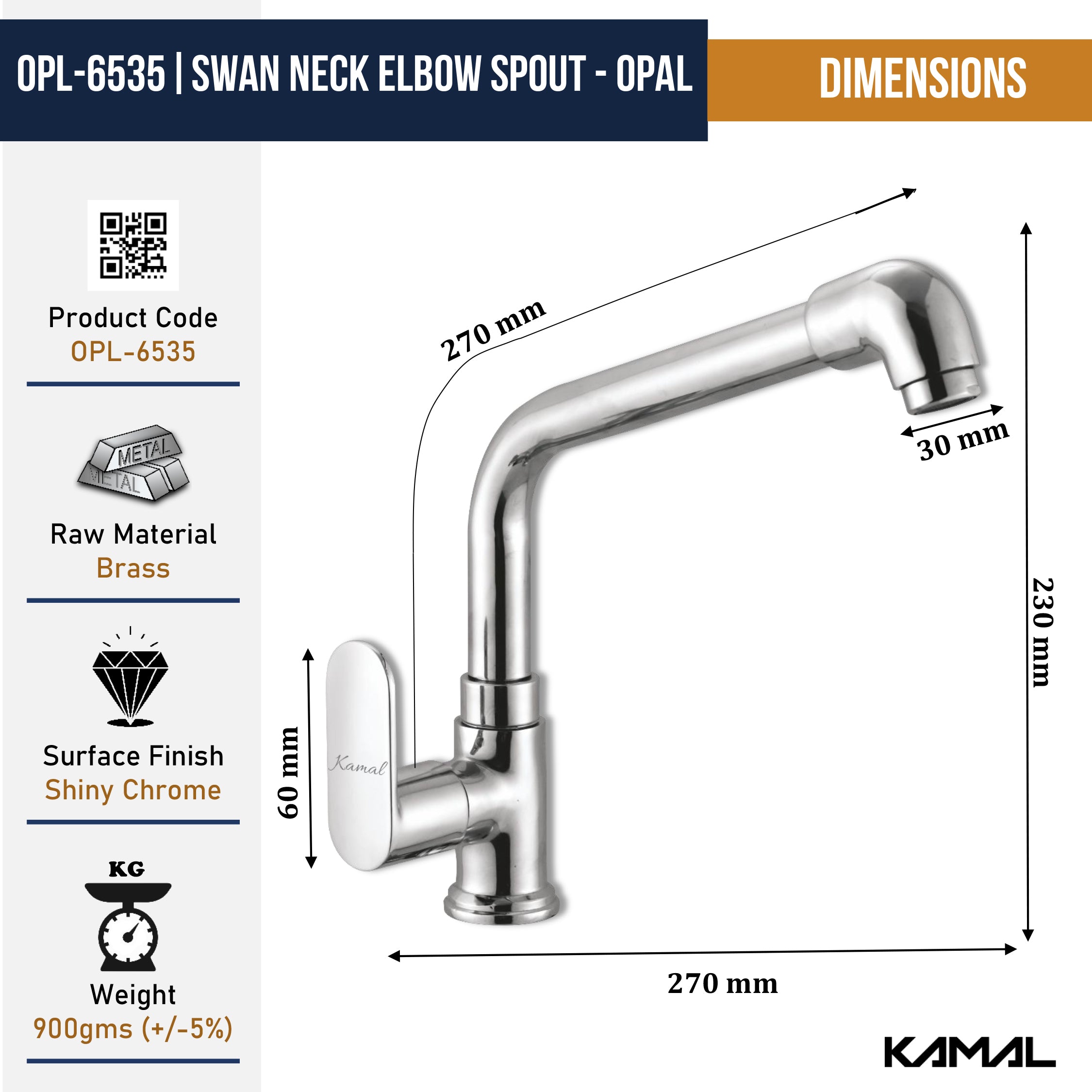 Opal Swan Neck Elbow Spout (Full Brass) - by Kamal