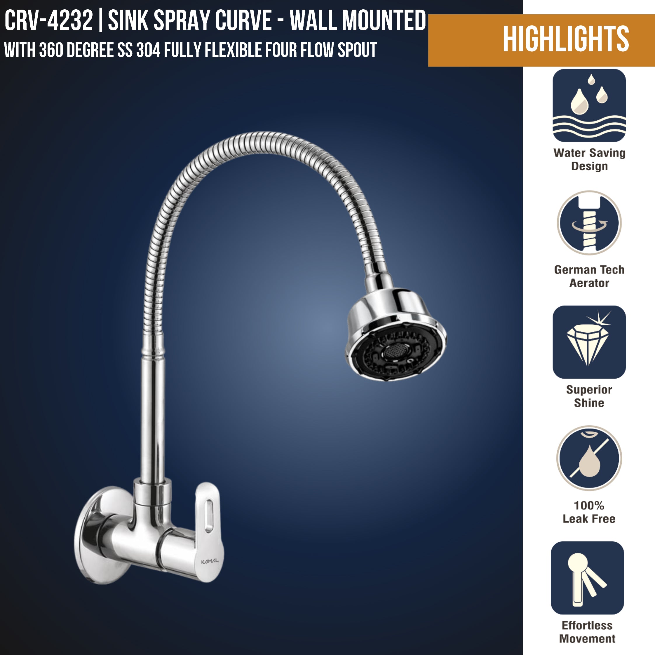 Curve Dual Flow Heavy Brass Body Sink Tap - by Kamal