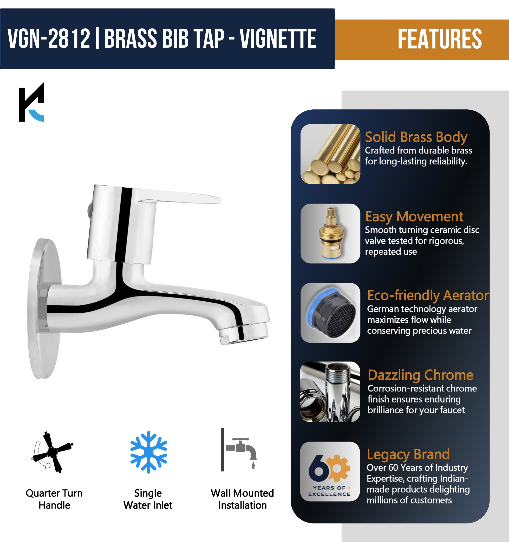 Vignette Bib Tap (Full Brass) - by Kamal