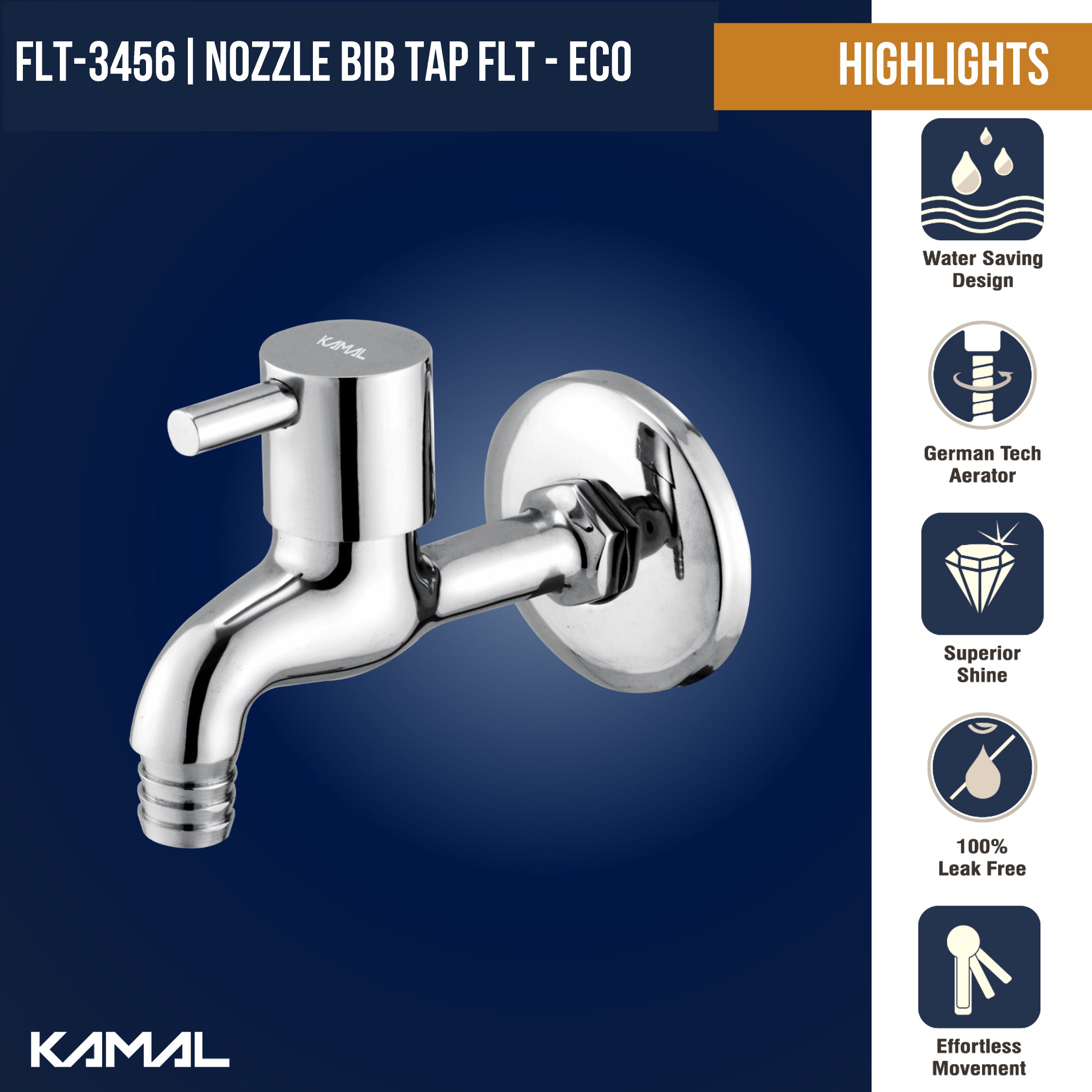 FLT Nozzle Bib Tap (Full Brass) - by Kamal - Kamal Bathware