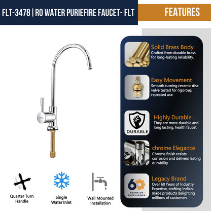 KAMAL Full Brass RO Water Purifier Faucet for Kitchen Sink | Premium Chrome Finish Deck Mount RO Tap | Heavy Duty Leak Proof Water Filter Faucet