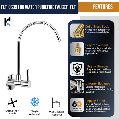KAMAL Full Brass RO Water Purifier Faucet with Flange | Mirror Chrome Finish Wall Mount Kitchen RO Tap | Heavy Duty Brass Sink Faucet for RO Water Purifier Systems