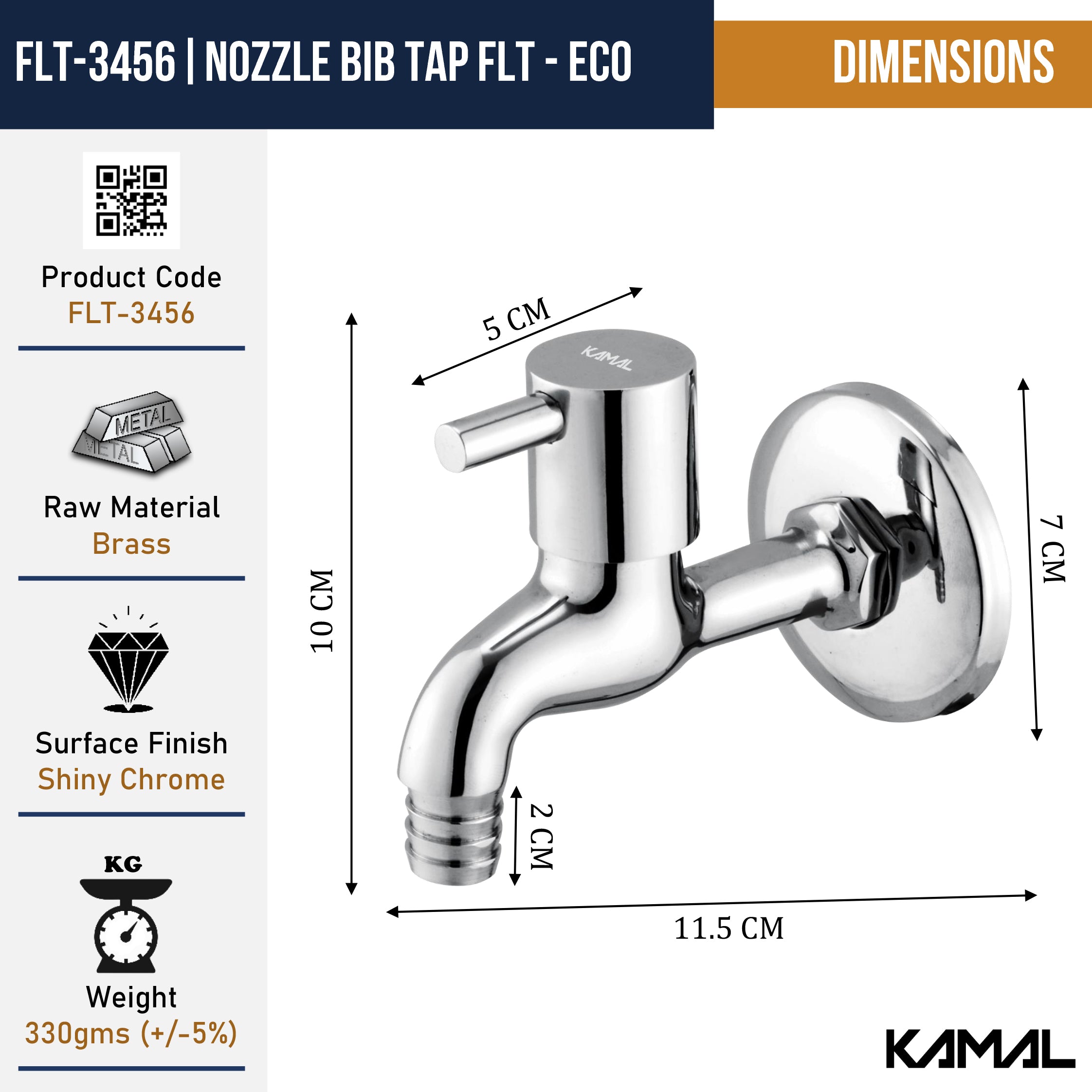 FLT Nozzle Bib Tap (Full Brass) - by Kamal - Kamal Bathware