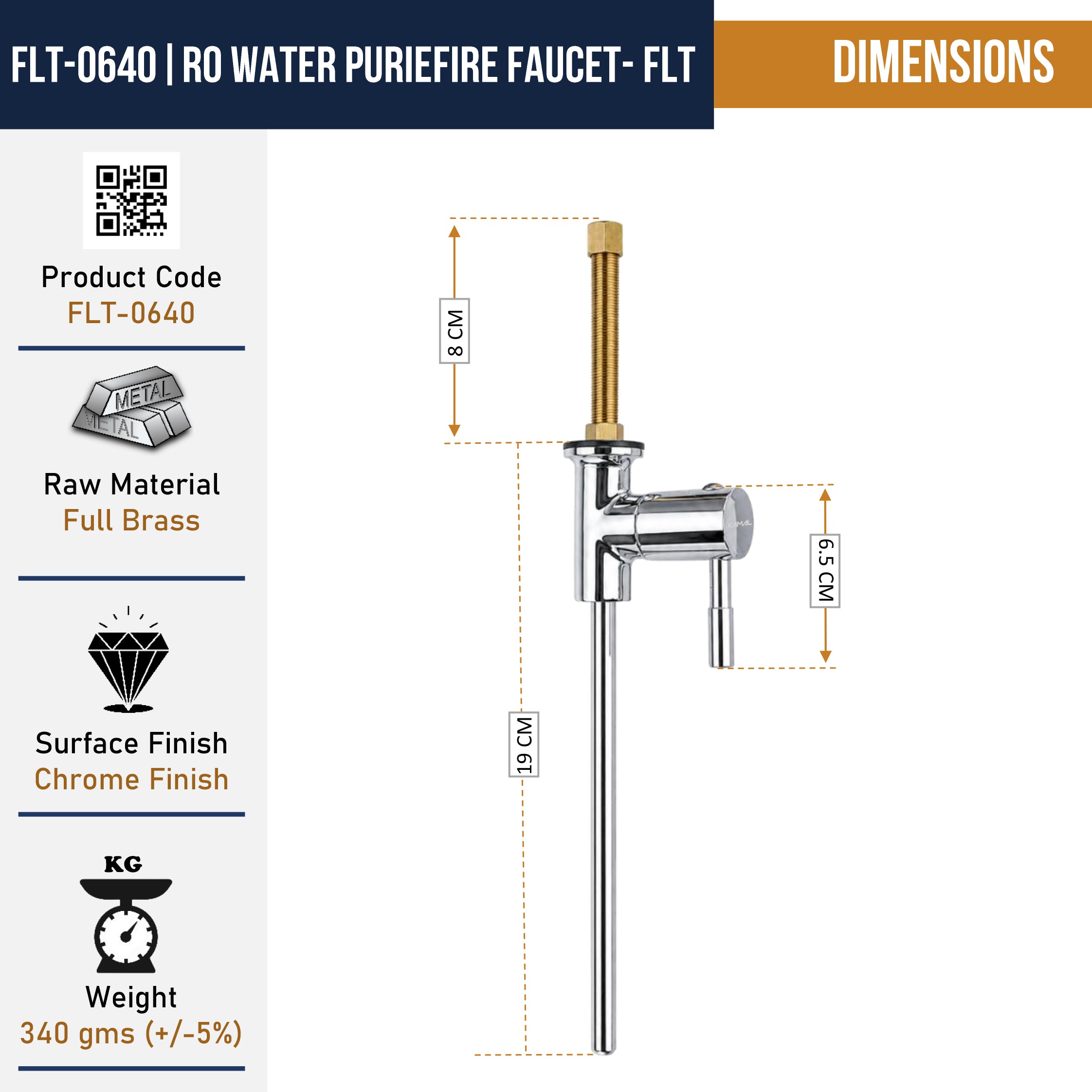 KAMAL Full Brass Cabinet RO Water Purifier Faucet | Mirror Chrome Finish | Under Cabinet Vessel Installation Design with No Door Opening Required | Heavy Duty Deck Mounted Modular Kitchen Systems