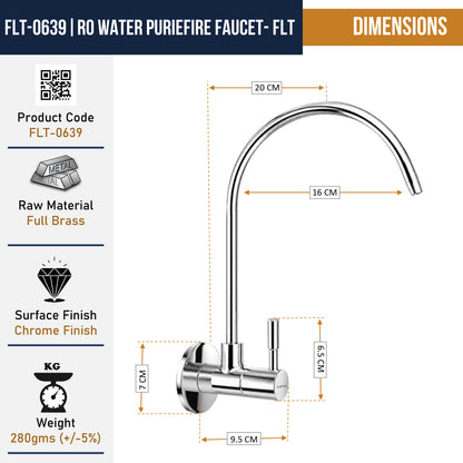 KAMAL Full Brass RO Water Purifier Faucet with Flange | Mirror Chrome Finish Wall Mount Kitchen RO Tap | Heavy Duty Brass Sink Faucet for RO Water Purifier Systems