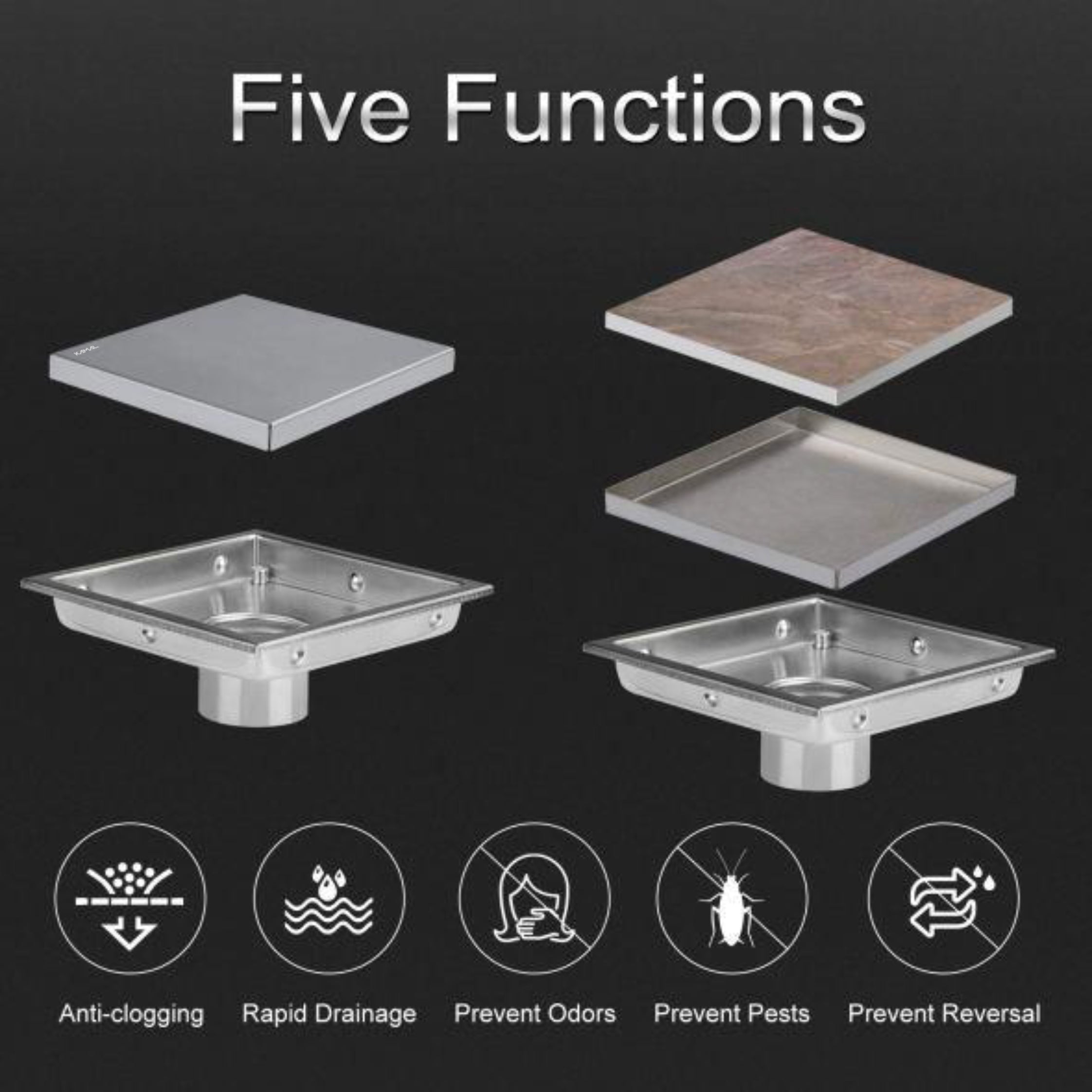 Square Tile Gratings Floor Drain Jali with Collar - by Kamal - Kamal Bathware