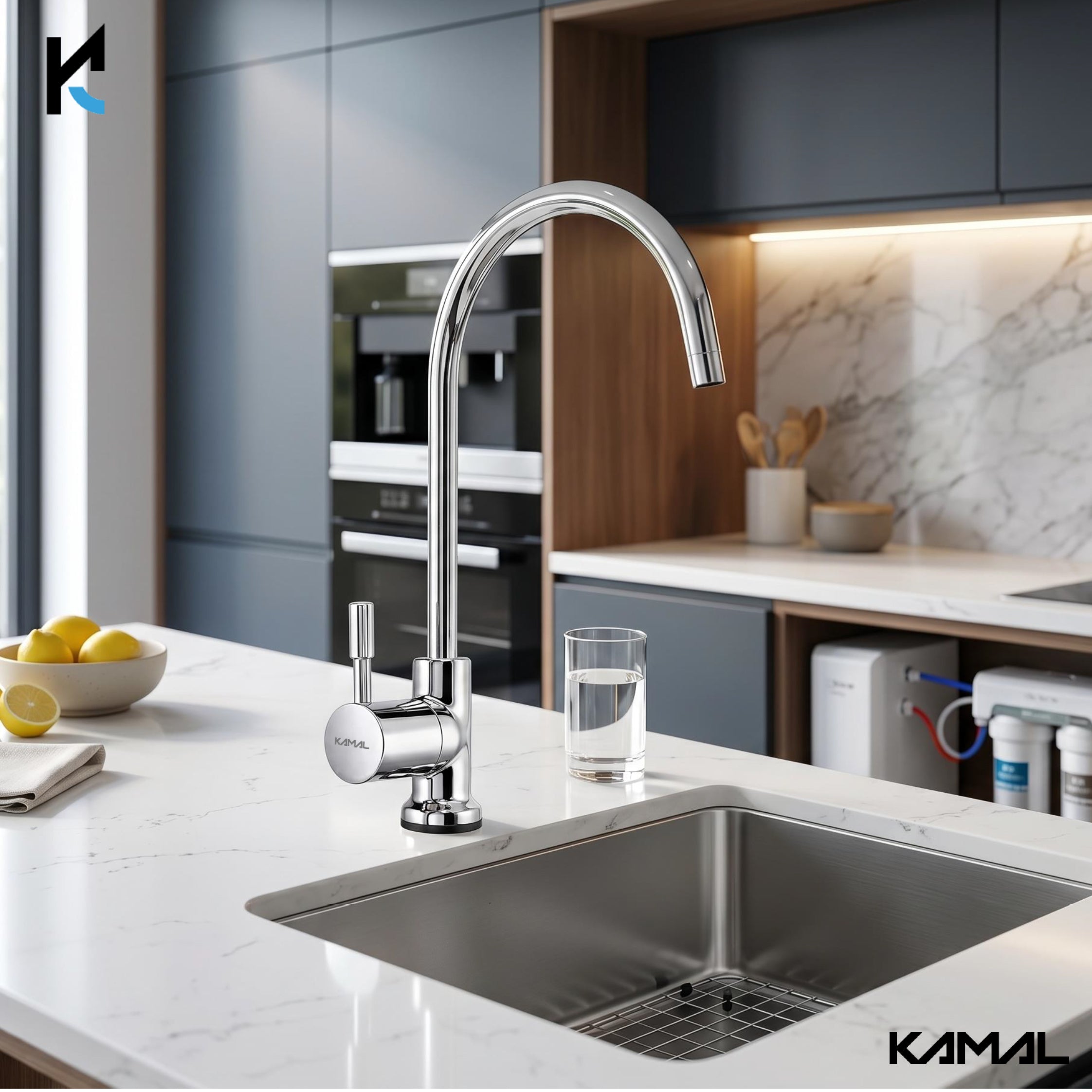 KAMAL Full Brass RO Water Purifier Faucet for Kitchen Sink | Premium Chrome Finish Deck Mount RO Tap | Heavy Duty Leak Proof Water Filter Faucet
