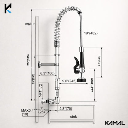 Commercial Pre Rinse Faucet with Sprayer - by Kamal