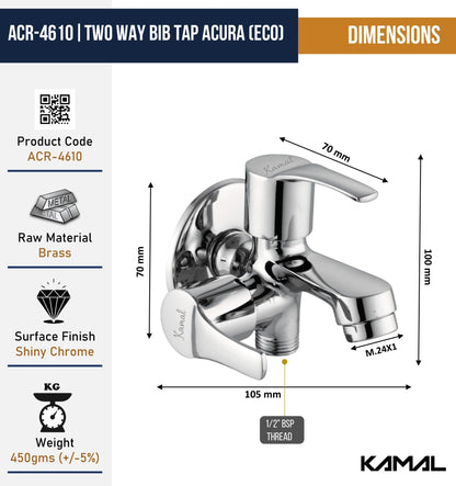 Acura Eco Two Way Bib Tap (Full Brass) - by Kamal - Acura - Kamal Bathware
