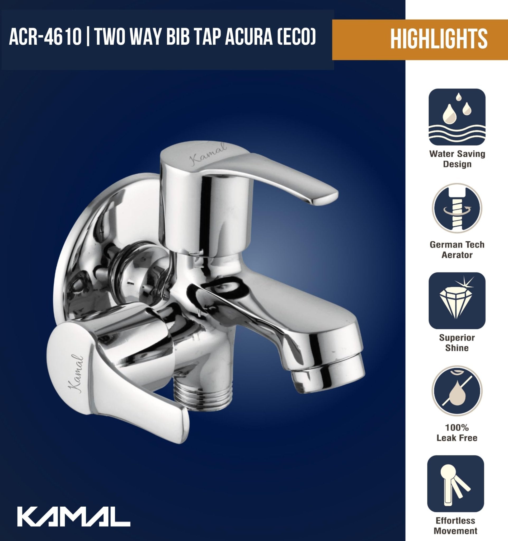 Acura Eco Two Way Bib Tap (Full Brass) - by Kamal - Acura - Kamal Bathware
