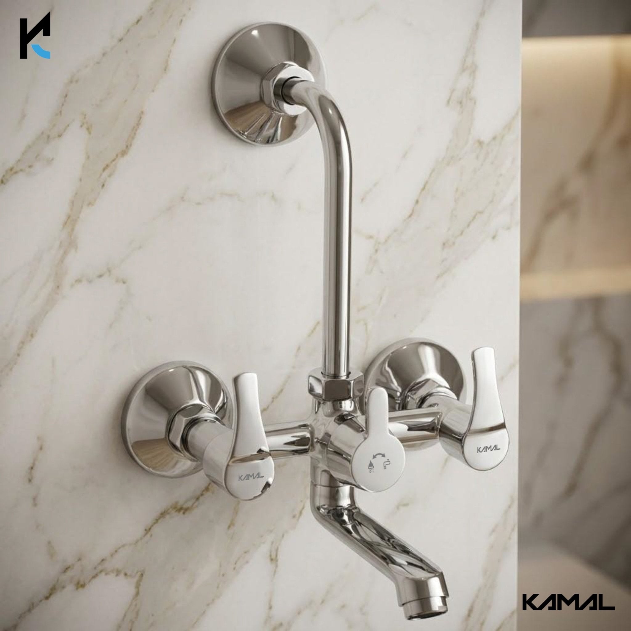 Acura Eco Wall Mixer with L Bend Pipe (Full Brass) - by Kamal - Acura - Kamal Bathware