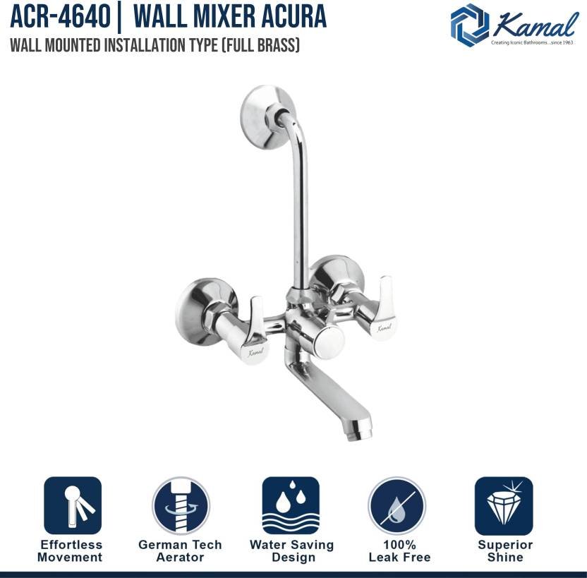 Acura Eco Wall Mixer with L Bend Pipe (Full Brass) - by Kamal - Kamal Bathware