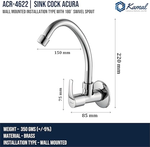 Acura Kitchen Sink Tap (Full Brass) - by Kamal - Kamal Bathware