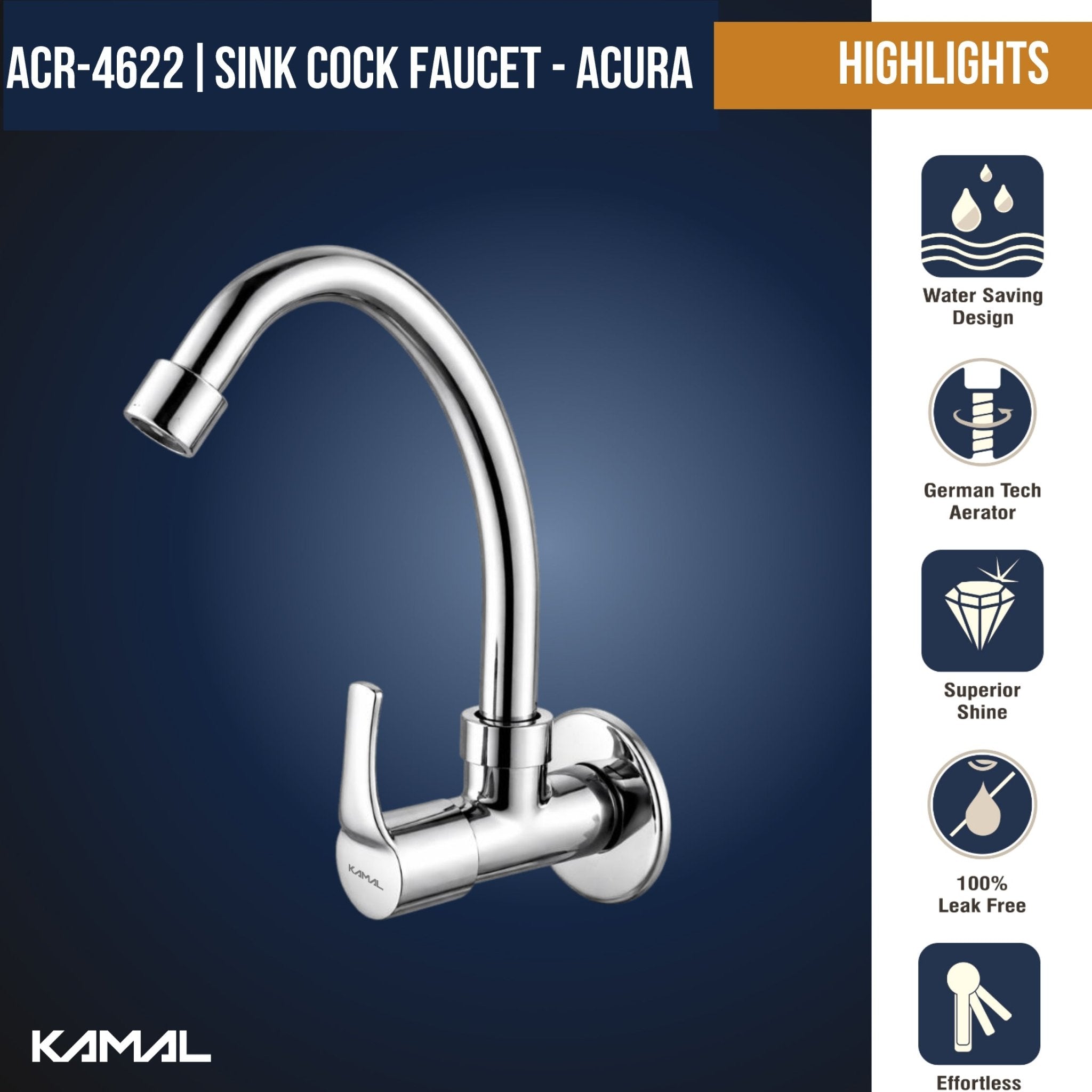 Acura Kitchen Sink Tap (Full Brass) - by Kamal - Acura - Kamal Bathware