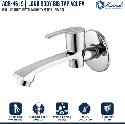 Acura Long Body Bib Tap (Full Brass) - by Kamal - Kamal Bathware